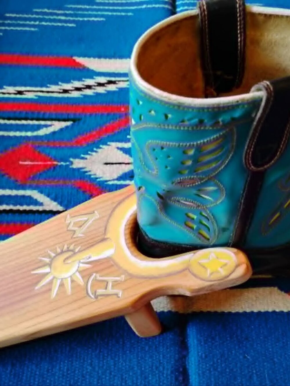 Wooden western coyboy boot jack, handcrafted and hand-painted